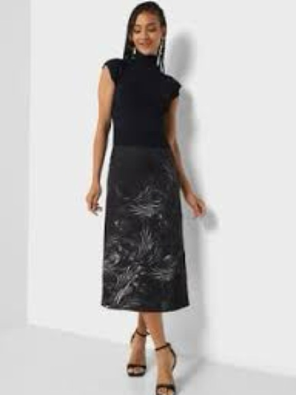 Ted Baker London Black Floral Midi Dress Size 0 NWT